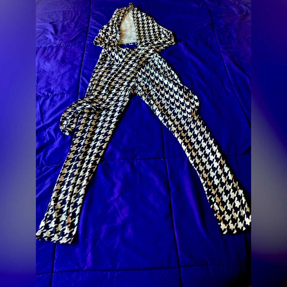Black n white hounds tooth 2 piece pants set
